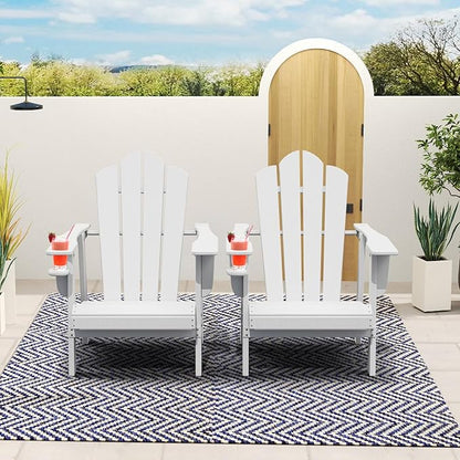 PROHIKER Adirondack Chair with Cup Holder, HDPE Outdoor Patio Chair All Weather Outdoor Chairs for Lawn Garden Porch Backyard, Plastic, White