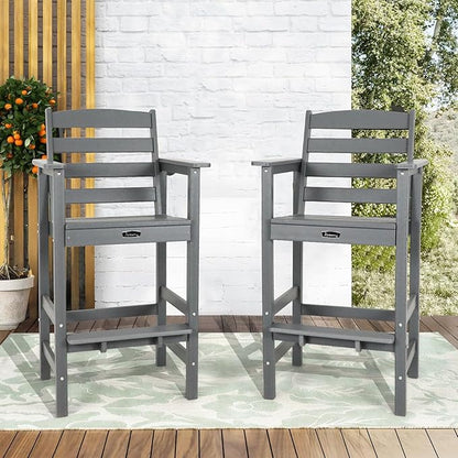 FUNBERRY Bar Height Outdoor Chairs, Tall Adirondack Chairs Set of 2, All Weather HDPE Outdoor Bar Chair for Bistro Patio Balcony