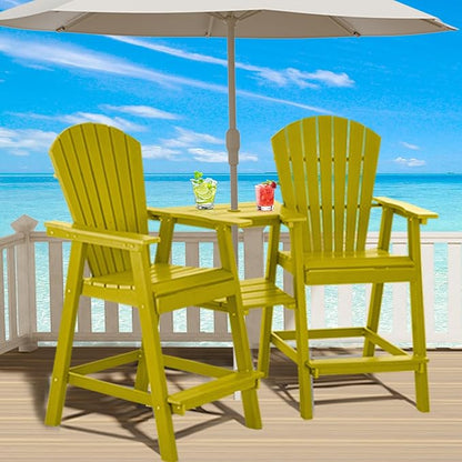 Tall Adirondack Chairs Set of 2, HDPE Balcony Chair with Double Connecting Tray, Weather Resistant Outdoor Adirondack Bar Stools for Patio, Deck, Patio, Backyard, Balcony. (Yellow)
