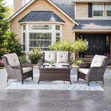 Belord Wicker Furniture 4 Pieces Outdoor Patio Furniture Set Patio Loveseat Sofa Set with Wicker Chairs and Coffee Table - Photo 1