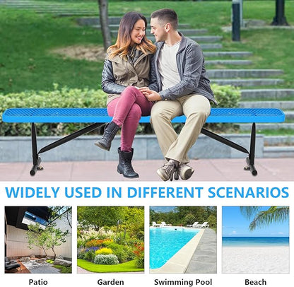 8 Feet Outdoor Steel Bench, Blue Heavy Duty Metal Park Bench for Outside, Weatherproof Dock Bench, 96" L Commercial Benches Mesh Bench for Shopping Mall, Store, Lawn, Park, Patio, Deck, Garden
