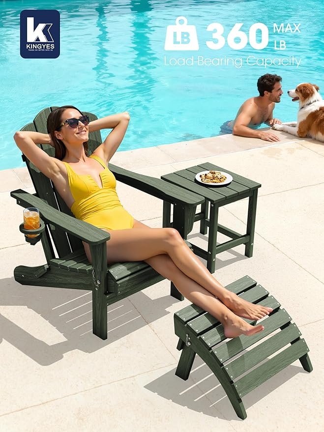 KINGYES Folding Adirondack Chair Set of 2, HDPE All-Weather Patio Chairs with Cup Holder - Photo 2