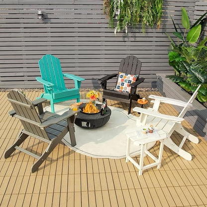 Giantex 2-Pack Adirondack Chair, Outdoor Folding Chairs, Weather Resistant Patio Chair with Cup Holder Lawn Chair for Patio, Garden, Backyard, Balcony, Deck Outside Fire Pit Chair (Turquoise)