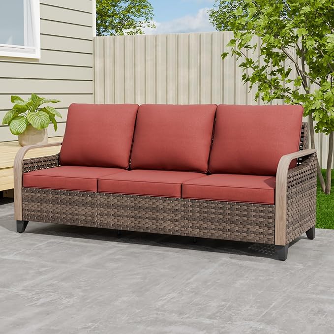 EAGLE PEAK Wicker Outdoor Patio Sofa Modern Rattan Patio Furniture Loveseat for Backyard Deck Porch Balcony - Photo 1