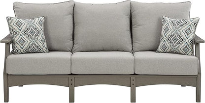 Signature Design by Ashley Visola Outdoor Patio Sofa with All-Weather Cushion and 2 Throw Pillows, Cleanable Performance Fabric, 19.88" Seat Height, Gray