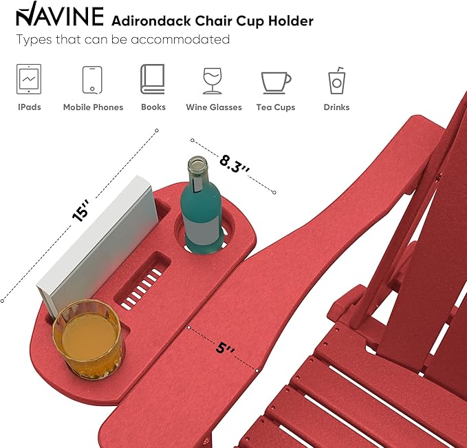 Adirondack Chair Set of 8, HDPE Folding Adirondack Chair with Multifunctional Cup Holder - Photo 7