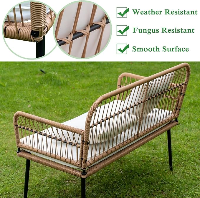 Homsido 41'' Outdoor Patio Loveseat,Patio Furniture Small Boho Outdoor Rattan Woven 2-Seat Chairs Wicker Sofa Garden Conversation Balcony Chair for Yard,Pool or Backyard, Porch