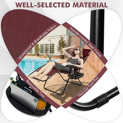 Giantex Zero Gravity Reclining Chair, Outdoor Patio Recliner with Cup Holder & Removable Pillow, Adjustable Backrest, Indoor Lounge Chair for Backyard, Garden, Poolside (Burgundy)