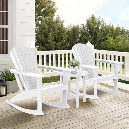 Costaelm Outdoor Adirondack Chair, All Weather Resistant Lawn Chairs Balcony Chair and Fire Pit Chairs, Deck Chairs Outdoor Porch Rocking Chair High Back HDPE Poly Lumber, White