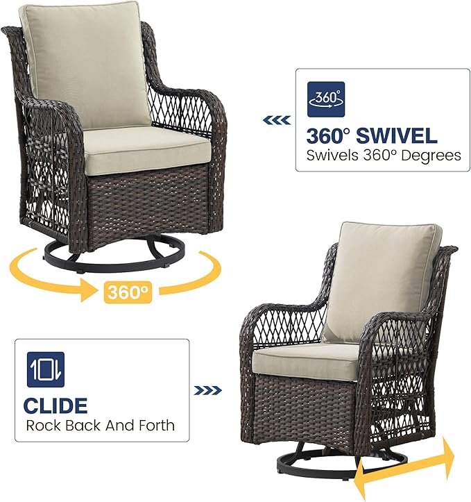 GAOMON 3 Pieces Outdoor Swivel Rocker Chair Set of 2 with Small Side Table, 360-Degree Swivel Rocking Chair - Photo 4