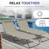 Folding Outdoor Lounge Chair Set of 2 with Adjustable Shade Canopy, Portable Sun Tanning Chairs, Gray (2, Taupe) - Photo 4