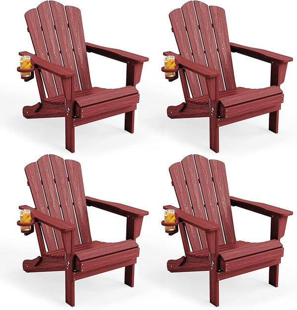 KINGYES Folding Adirondack Chair Set of 4, HDPE All-Weather Patio Chairs with Cup Holder - Photo 1