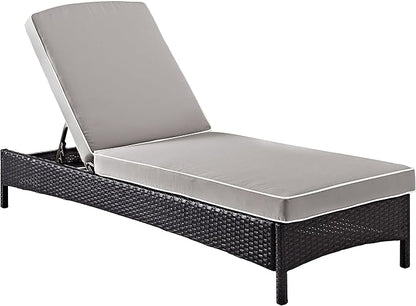 Crosley Furniture Palm Harbor Reclining Wicker Outdoor Chaise Lounge Chair for Patio, Deck, Poolside, Brown with Gray Cushions
