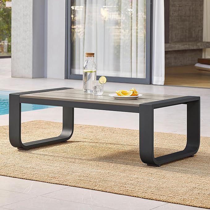CHITA Aluminum Outdoor Patio Furniture Coffee Table, All-Weather Outdoor Metal Coffee Table, Modern Rectangle Coffee Table for Balcony, Garden, Grey