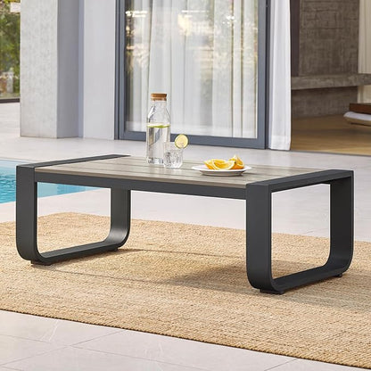 CHITA Aluminum Outdoor Patio Furniture Coffee Table, All-Weather Outdoor Metal Coffee Table, Modern Rectangle Coffee Table for Balcony, Garden, Grey