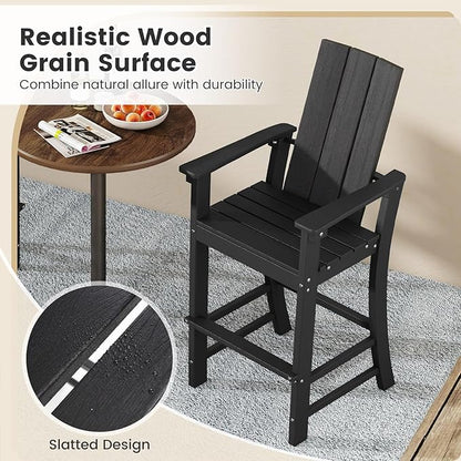 Giantex 52” Tall Adirondack Chair Set of 4, HDPE Outdoor Bar Stool with Ergonomic Backrest, Armrests, Footrest, Fire Pit Chair, All Weather Patio Bistro Chair for Yard, Garden, Lawn (Black)