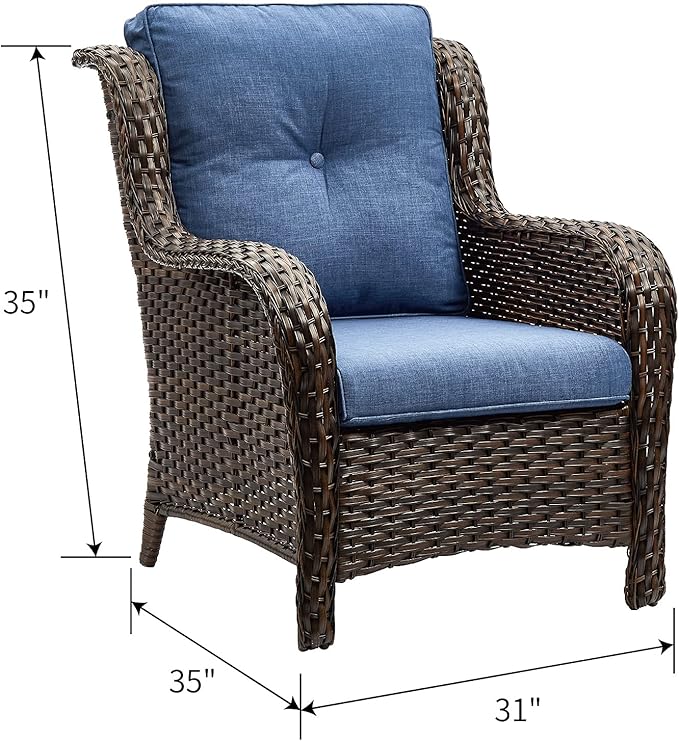 Rilyson Outdoor Wicker Patio Chairs Set of 2: High Back, Deep Seating, Wide Armrest, Thick Comfort Cushions - Photo 3