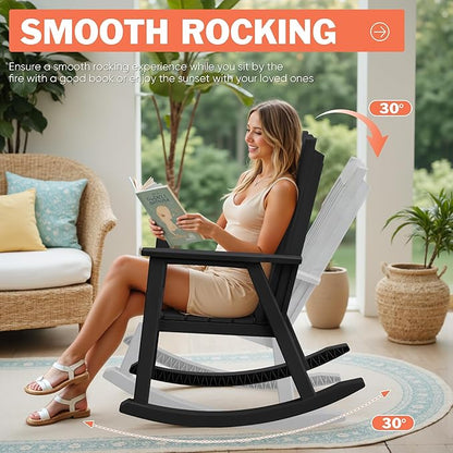 Flamaker Outdoor Rocking Chairs, PP Material Patio Rocking Chairs All Weather Resistant, Heavy Duty Rockers with High Back for Patio Backyard Porch (Black)