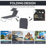 Outsunny Outdoor Lounge Chair, Adjustable Folding Chaise Lounge, Tanning Chair with Sun Shade for Beach, Camping, Hiking - Photo 4