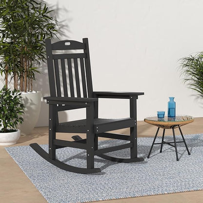 YEFU Outdoor Rocking Chair Porch: Outdoor Patio Rocking Chairs-Oversized Rocker Chair-All Weather Poly Rocker Lawn Chairs for Adult-Seat Area 22"x21"-Backrest Height 31"-380lbs Weight Capacity-Black