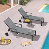PURPLE LEAF 3 Pieces Outdoor Chaise Lounge Aluminum Patio Lounge Chair with Wheels and Armrests Outdoor Lounge Recliner - Photo 1