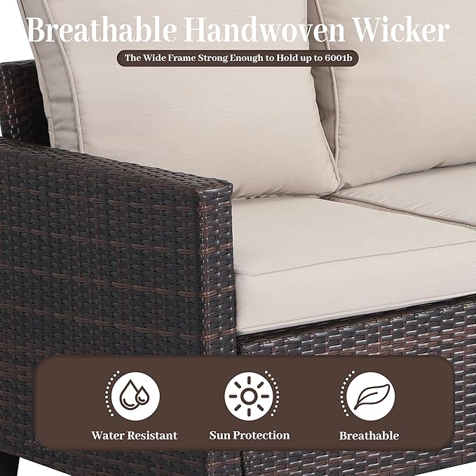 Rattan Outdoor Sofa 3-Seater - PE Woven Patio Couch with Waterproof Blue Cushions, Heavy-Duty Steel Frame for Garden - Photo 6