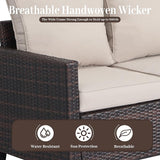 Rattan Outdoor Sofa 3-Seater - PE Woven Patio Couch with Waterproof Blue Cushions, Heavy-Duty Steel Frame for Garden - Photo 6