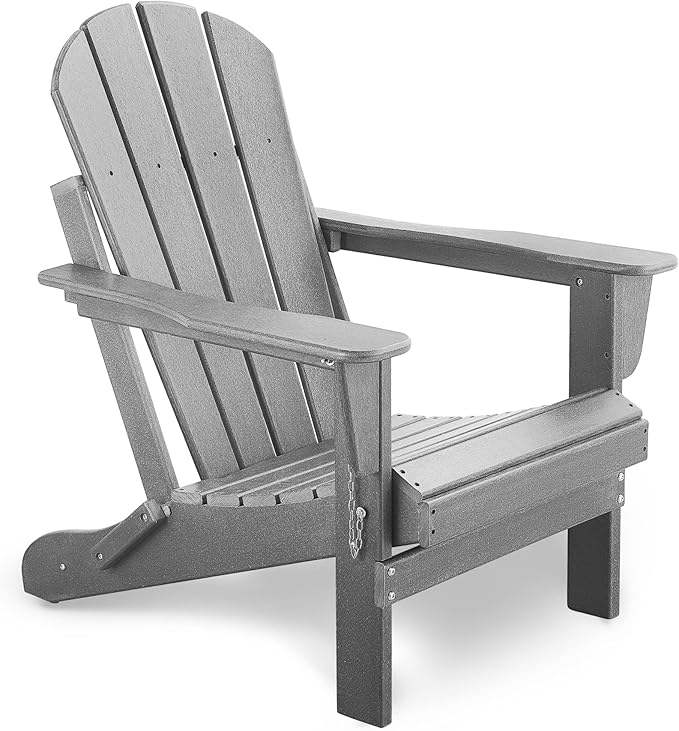 Folding Adirondack Chair, Patio Chair, Patio Adirondack Chair Weather Resistant, Outdoor Adirondack Chair, HDPE All-Weather Adirondack Chair for Fire Pit, Pool, Balcony, Backyard, Grey