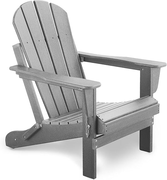 Folding Adirondack Chair, Patio Chair, Patio Adirondack Chair Weather Resistant, Outdoor Adirondack Chair, HDPE All-Weather Adirondack Chair for Fire Pit, Pool, Balcony, Backyard, Grey