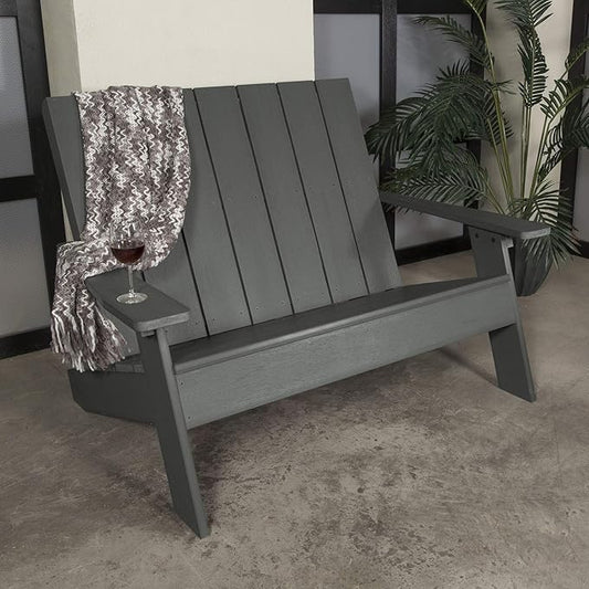 highwood Italica Modern Outdoor Adirondack Loveseat, Coastal Teak