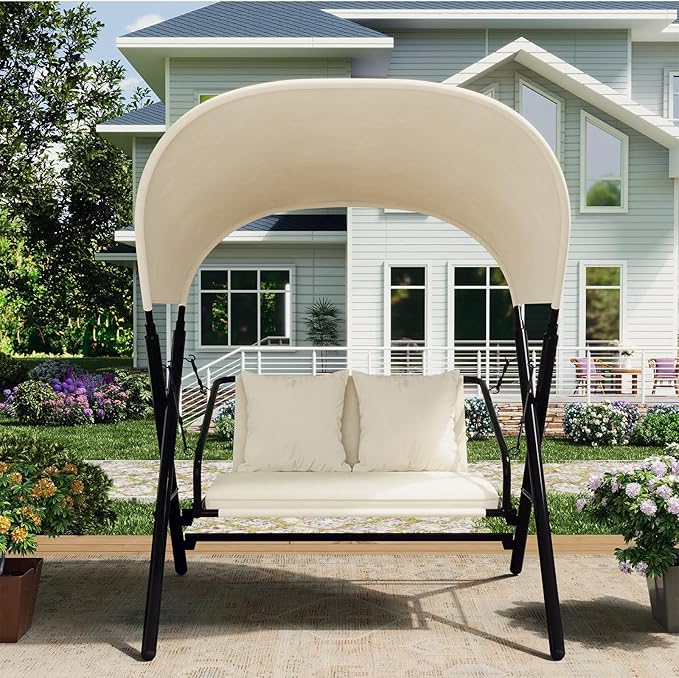 AECOJOY 2 Seat Outdoor Patio Swing Chair with Cover, Porch Swings Chairs for Adult - Photo 7