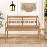 Tangkula Outdoor Bench, 2-Person Garden Bench with Wide Backrest and Curved Armrests, Teak Wood Patio Bench for Backyard - Photo 4
