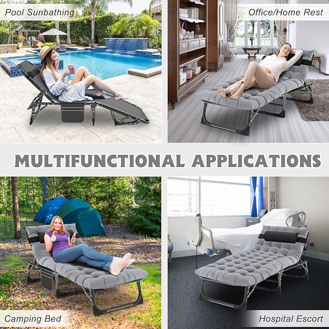 ABORON Chaise Lounge Chair, 5 Positions Padded Outdoor Tanning Chair - Photo 3