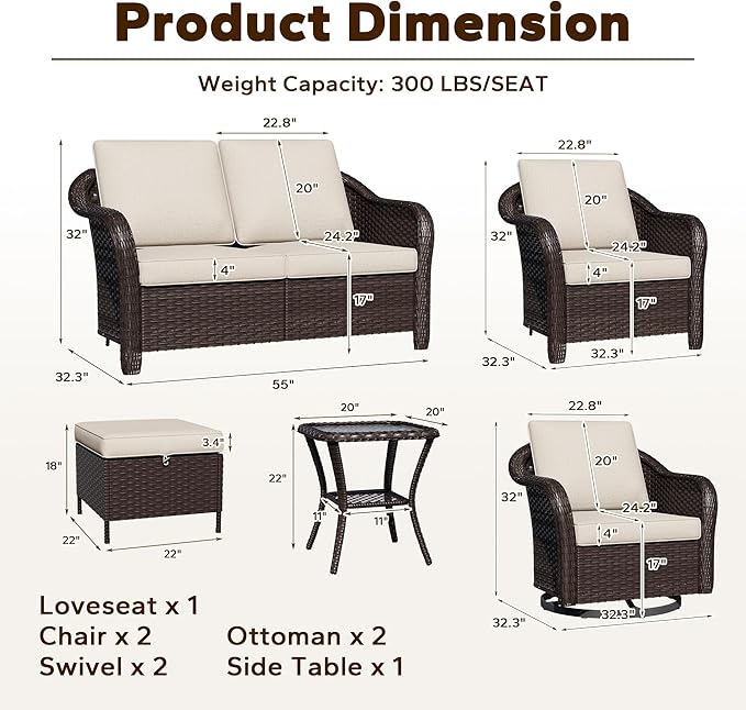 8 Piece Patio Wicker Conversation Set, All-Weather Use Outdoor Wicker Loveseat with 2 PE Rattan Ottomans, 2 Chair - Photo 2