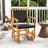 HAPPYGRILL Outdoor Glider Chair Acacia Wood Porch Glider with Rattan Seat and Backrest, Swing Rocking Armchair for Patio - Photo 4