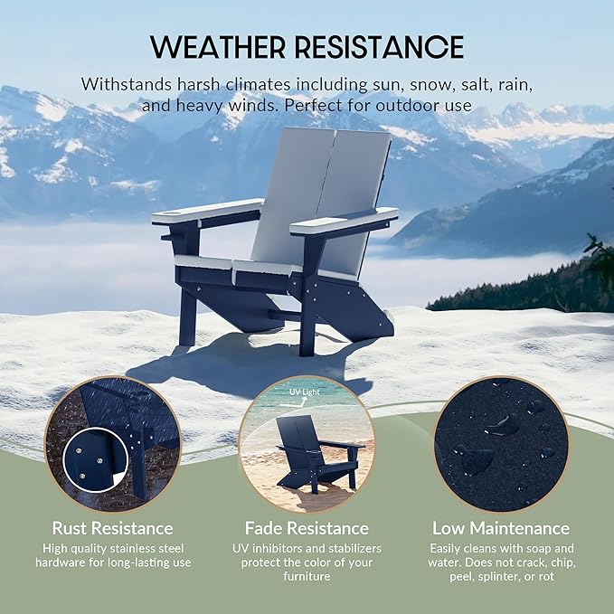 WestinTrends Riviera Outdoor HDPE Modern Adirondack Chair with Cup Holder, Navy Blue