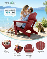 SERWALL Folding Adirondack Chair Set of 4, Outdoor Adirondack Chairs with 4 in 1 Cup Holder, Wood Texture Patio Chairs - Photo 6