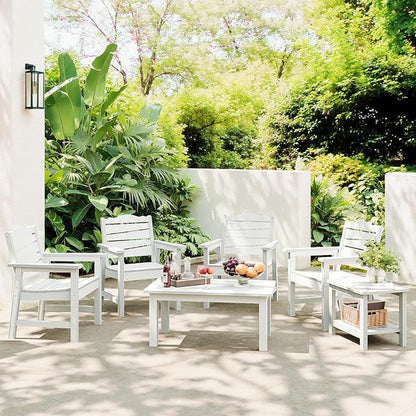 Patio Chairs Set, 3 Pieces Weatherproof HIPS Outdoor Furniture, Patio Chairs Conversation Sets with Side Table for Garden Porch Lawn & Backyard(White)