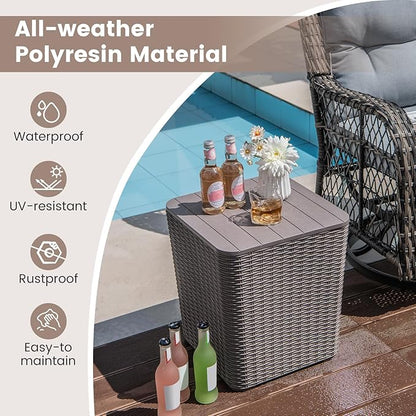 Giantex 11.5 Gallon Deck Box, Outdoor Side Table with Removable Lid, Faux Wicker-Woven, 330Lbs Capacity, Outside Waterproof Storage Box, Resin Rattan Small Coffee Table for Patio Poolside (Brown)