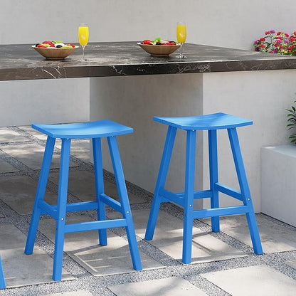 Costaelm All-Weather Bar Stools Set of 2, 29" Height Outdoor Bar Stools, Adirondack Poly Patio Bar Stool for Patio, Deck, Kitchen Counter and Garden, Pacific Blue