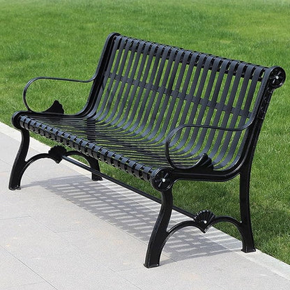 Outdoor Metal Garden Bench with Backrest and Armrests, Weatherproof Patio Seating for Lawn & Terrace, Supports 200kg, Stylish Black Design, Perfect for Parks & Balconies