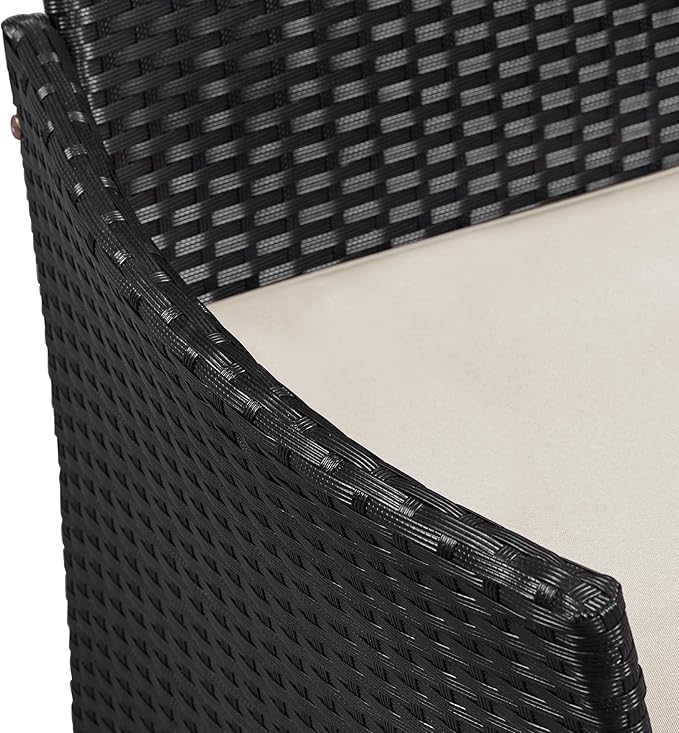 Yaheetech Patio Loveseat, Outdoor Wicker Double Chair w/Side Table, PE Rattan Furniture Set for Two People, Love Seat w/2 Removable Cushions & 1 Tempered Glass Side Table, Black/Beige