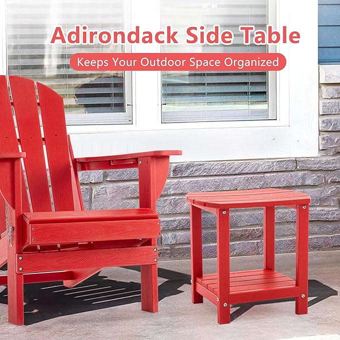 Adirondack Small Outdoor Side Table - Weatherproof HDPE Patio End Table with 2-Tier Storage for Firepit, Balcony, Garden - Photo 7