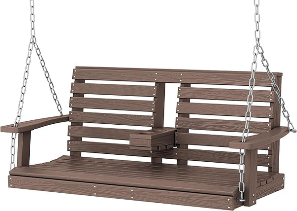 KINGYES Outdoor Hanging Porch Swing, Waterproof Swing with Cup Holders for Courtyard & Garden, 660LBS Weight Capacity - Photo 1