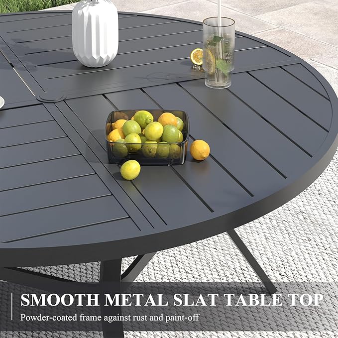 VICLLAX 63" Round Patio Table with Umbrella Hole, All Weather Metal Outdoor Dining Table for 8-10 - Photo 3
