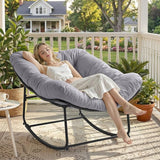 ONBRILL Papasan Rocking Chair with Cushion, Oversized Patio Lounge Rocker, Egg Chair Outdoor Indoor, for Living Room - Photo 3