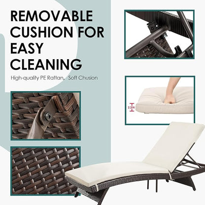Pamapic Patio Chaise Lounge Set 1 Piece, Patio Lounge Chair with Adjustable Backrest and Removable Cushion, Outdoor Pool Lounge Chair Set for Patio Poolside Backyard Porch