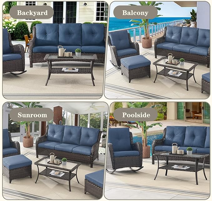 Wicker Outdoor Coffee Table - 40 Inch Tempered Glass Top Patio Coffee Table with Storage, 2 Layers Rattan Outdoor Table Rectangle for Patio for Porch, Balcony, Deck and Garden - Brown