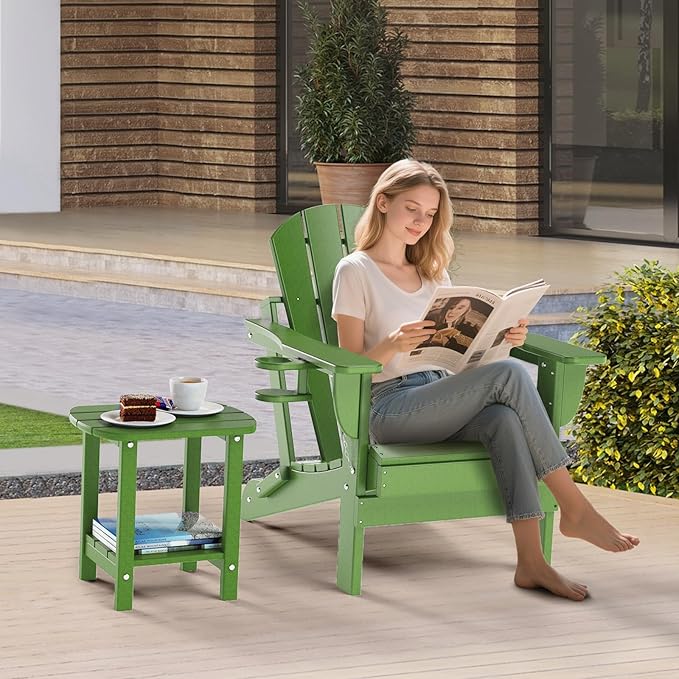 Nalone Adirondack Side Table, 16.5" Outdoor End Table, HDPE Plastic, Small for Patio (Lime) - Photo 2