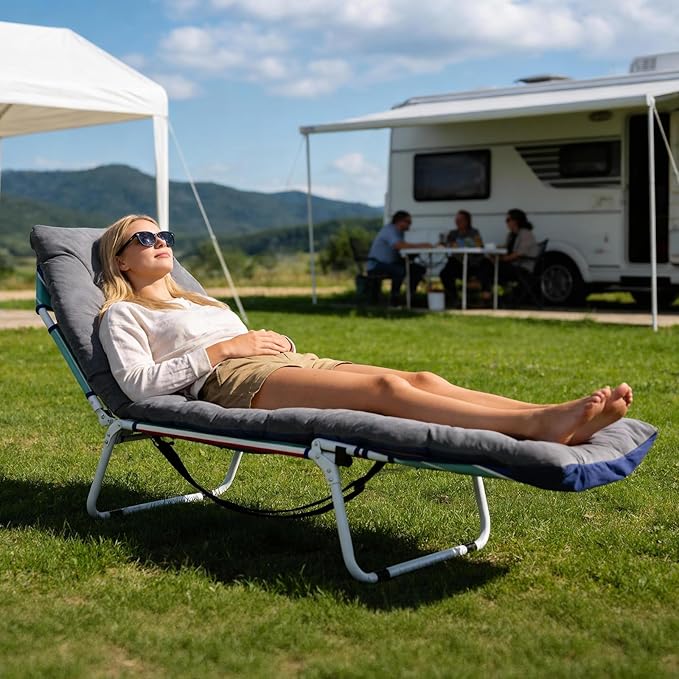 DoCred Heavy Duty Tanning Chair with Face Hole, Adjustable 5-Position Folding Chaise Lounge Chairs for Outside, Portable Lay Flat Beach Lounge Chair for Outdoor Sunbathing Beach Pool Lawn Camping